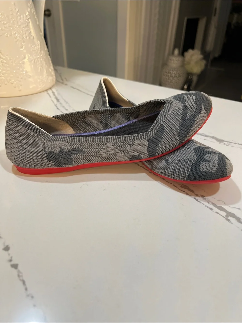Rothy's Gray Camouflage Slip-On Ballet Flats with Red Sole size 7